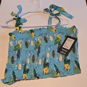 Modcloth Blue and Yellow Floral Crop Top